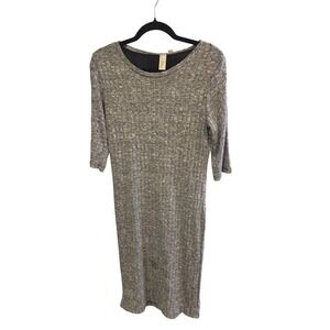 Emma &‎ Michele Grey Ribbed Knit Midi Dress Women's Size L 3/4 Sleeve